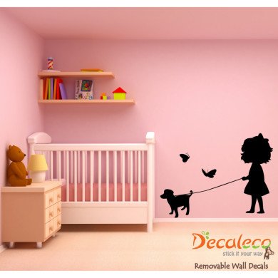 Little Sophie and Her Puppy Butterfly Wall Decal